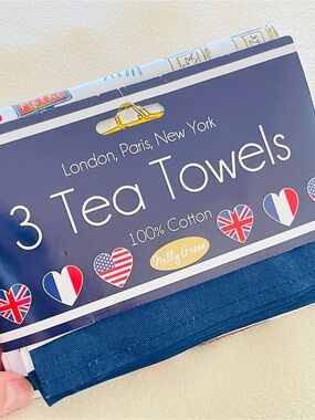 New Tea Towels - Navy & Red Cotton Set of 3. Union Jack British England